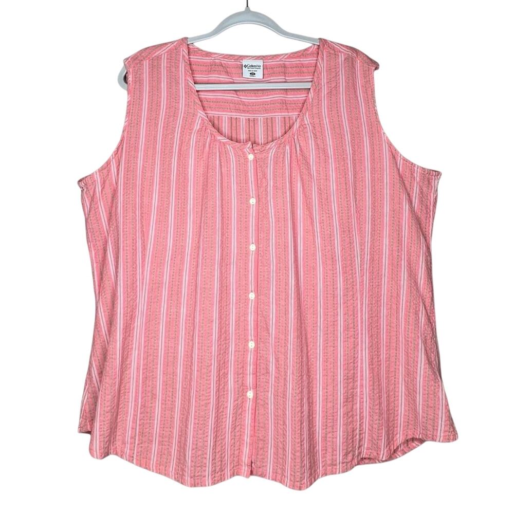 Columbia Tank Top Shirt 2XL Seersucker Button Front Stripe Pink Granola Gorpcore